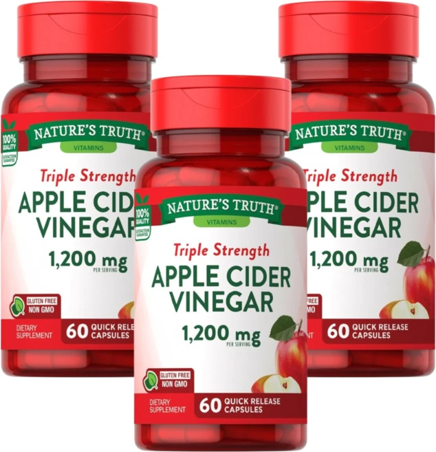 네이처스트루 트리플스트렝스 애플 사이더 비니거 사과식초 애사비 1200mg 60캡슐 3통, 60정 - 쿠팡