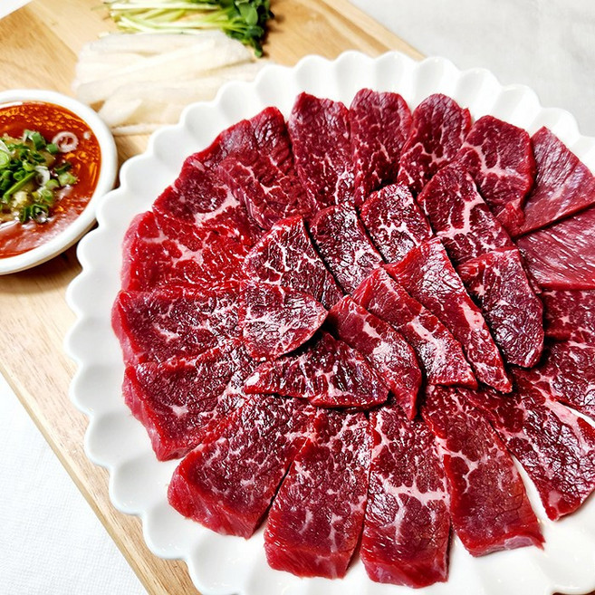 당일도축 한우 뭉티기 육사시미 생고기+양념소스 증정, 한우뭉티기 500g +양념소스증정, 500g, 1개