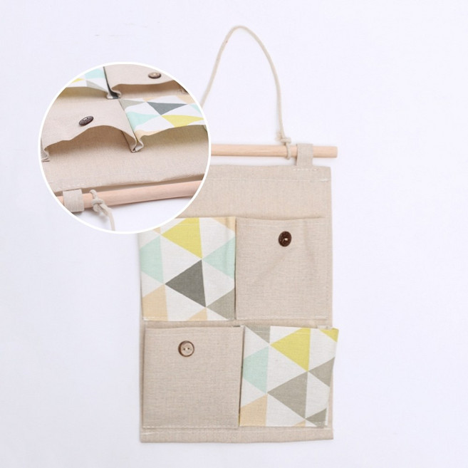 OW 벽걸이 수납함 보관함 린넨 패브릭 4칸 포켓 편지 영수증, one