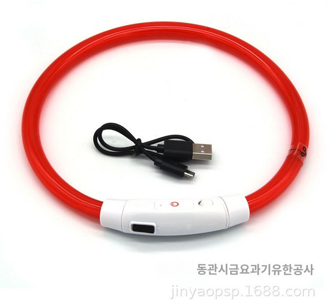 반려견 LED 목줄 목띠 우중 벨트 하네스 목걸이 빛나는 리드줄 형광 라이트 도그웨어, 레드-파이버 M-봉지, XXL, 1개