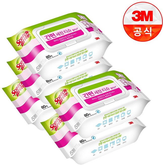 스카치브라이트 간편세정티슈 플러스 80매, 5개