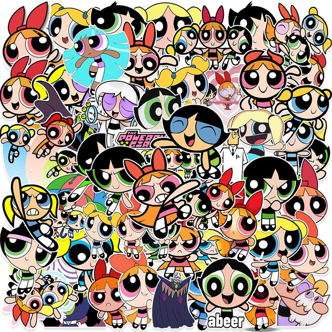 번블랙 애니메이션 캐릭터 굿즈 폰꾸 다꾸 방수 스티커, 1세트, 파워퍼프걸1