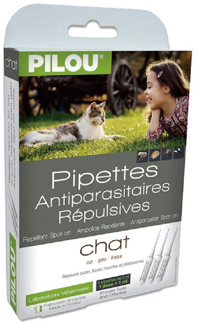 Pilou皮樂 第二代加強貓用防蝨防蚊滴劑 Picaridin配方 法國原裝 3支各1ml 適用4kg以上成貓, 1ml, 1盒