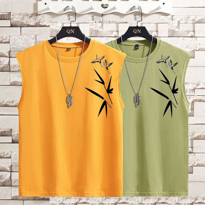 1+1 남자 민소매 티셔츠 빅사이즈 프린트 민소매티 상의 캐주얼 여름 남성 민소매 나시티 2P CJJ