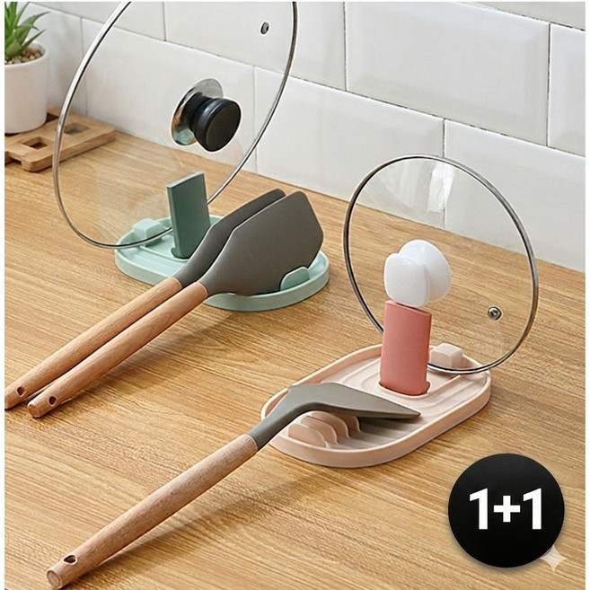 이지몰 냄비뚜껑 거치 가능한 멀티 받침대 국자받침 물받이 트레이, 그린1개 + 핑크1개