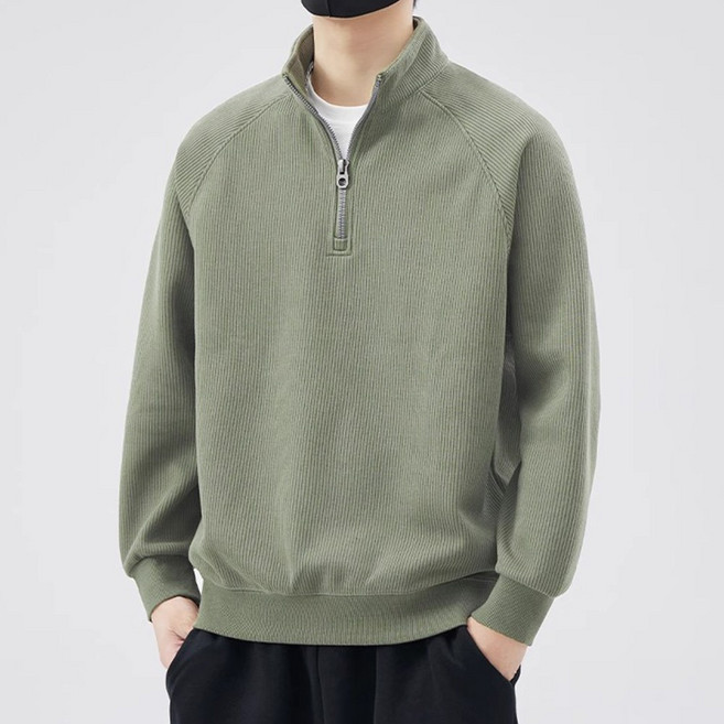 스몰더 남자 데일리 루즈핏 골지 반집업 맨투맨 티셔츠