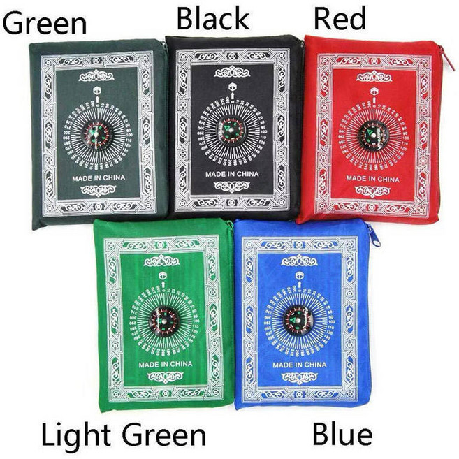 무슬림 모스크 나침반 카펫 방수 및 방습 휴대용 접이식 프린트 블랭킷 기도 매트, 1개, 블랙