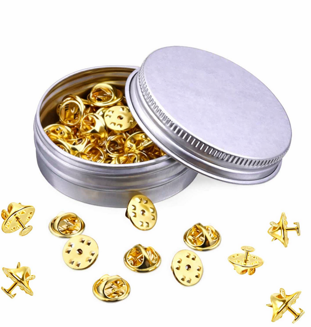 뱃지 고정핀 나비핀 50세트 배지 뒷고리 금속 고정클러치, 1개, 골드