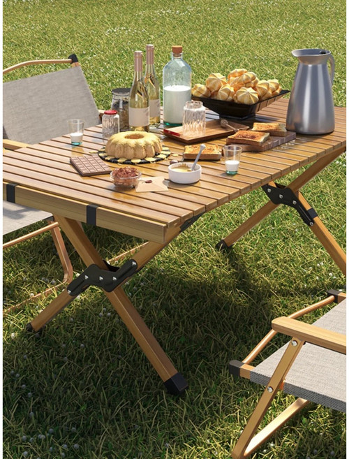 NABI CAMPING 접이식 롤 우드 캠핑 테이블, 아이보리