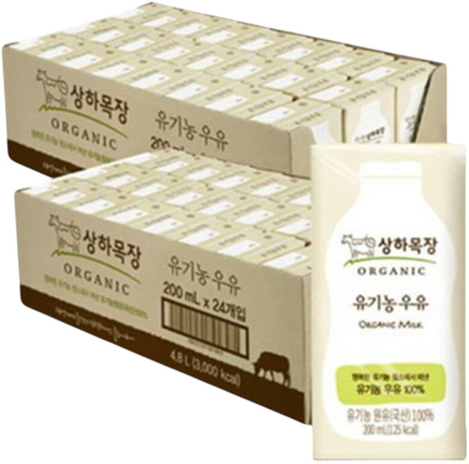 상하목장 유기농 우유 200ml 24개 + 상하목장 컵홀더 200ml 1개, 48팩