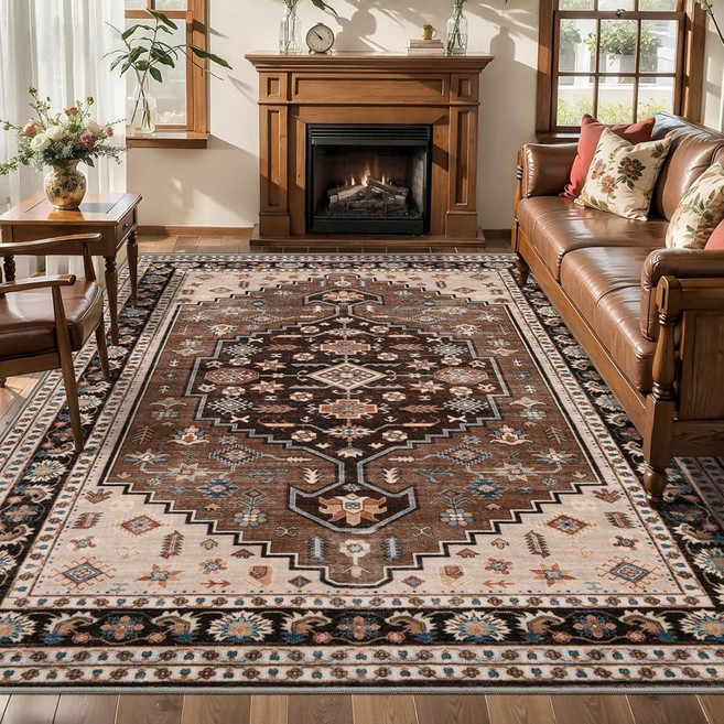 Tangsoo 6x9 Area Rug for Living Room Washable Vintage Boho Rug Non-Slip Low Pile Large Rugs Soft B