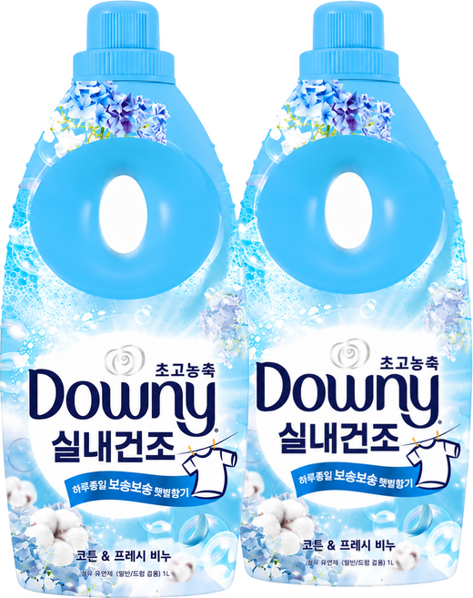 다우니 실내건조 초고농축 섬유유연제 코튼 & 프레시 비누, 1L, 2개