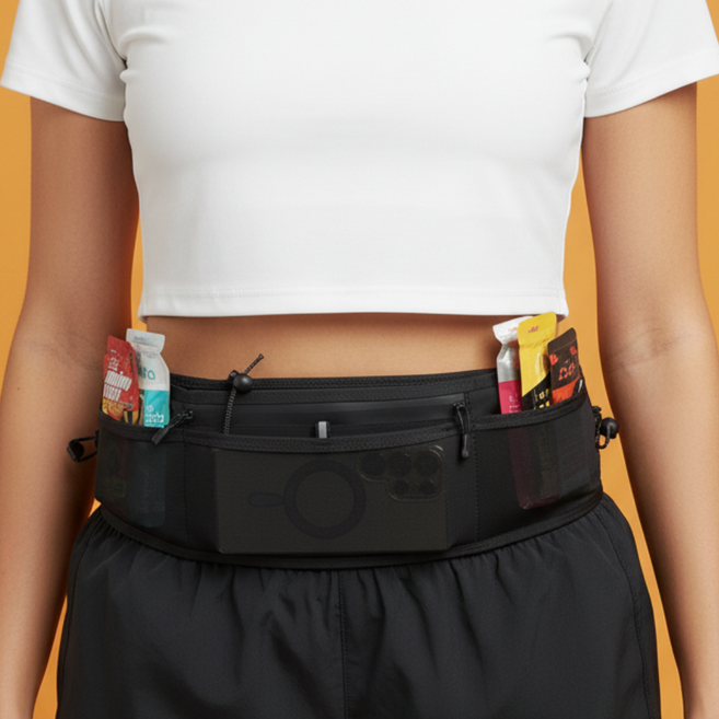 브레베네 흔들림없는 러닝벨트 트레일런 마라톤 플립벨트, 메쉬블랙