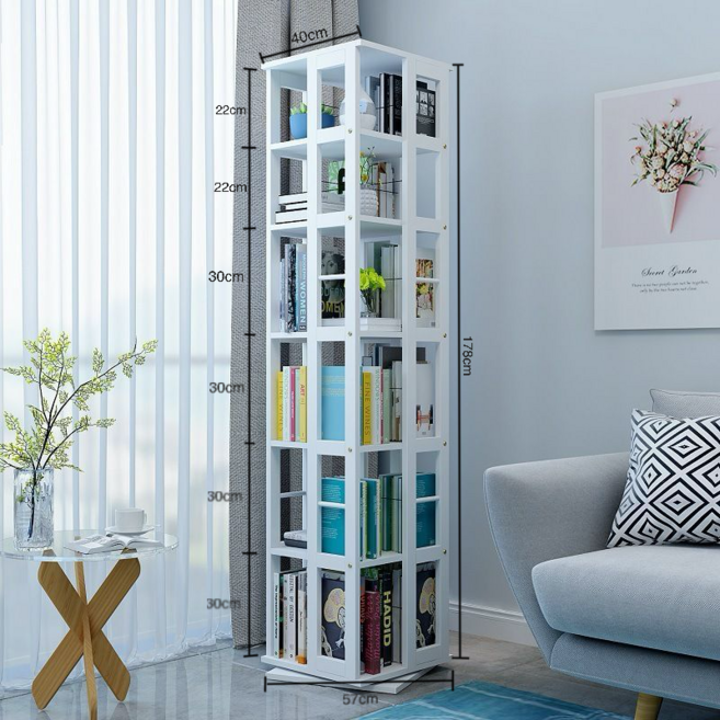 360도 회전 책장 대용량 책장 사무실 거실 수납 책장 360도 회전식 멀티 메탈 책장 책장 회전식 메탈 선반 360도 메탈 회전 책장, 6단, 흰색