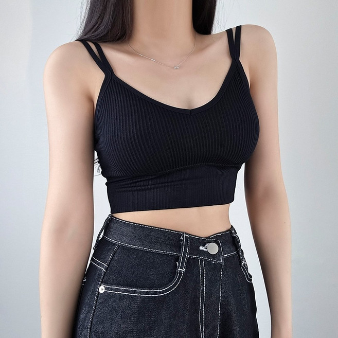 비키비키 캡내장 나시 래쉬가드 수영복 운동복 크롭 브라탑, 블랙