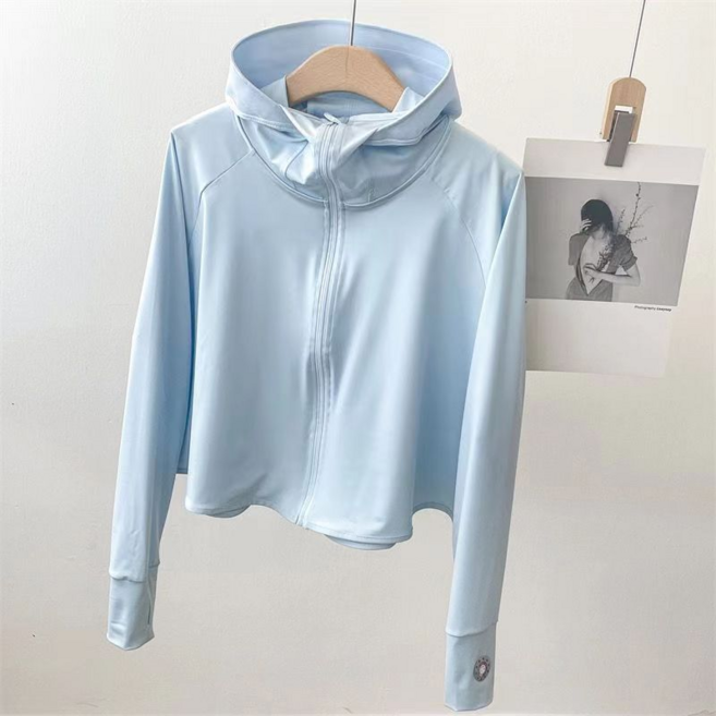 防曬衣女夏季2025新款防紫外線透氣輕薄款防曬服外套, 淺藍色, 均碼（寬鬆版80-145斤）