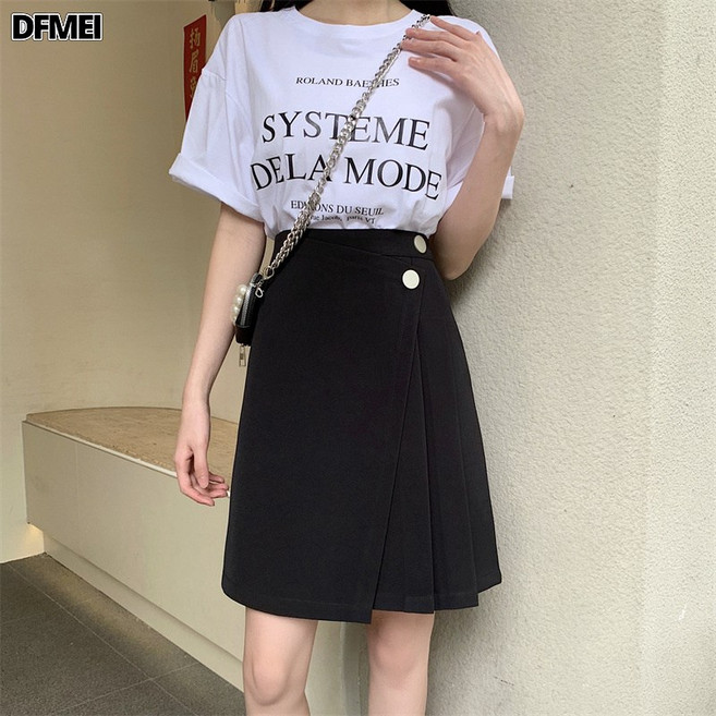 DFMEI 百褶裙女生款女夏季百搭A字裙大碼包臂遮肚子中裙不規則半身裙褲
