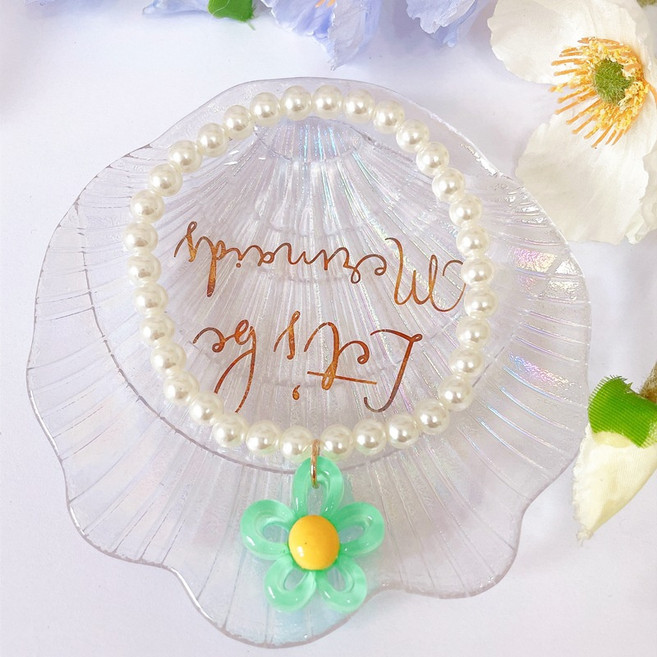 애견 도파민 꽃 목걸이 고양이 아크릴 모조 진주 목걸이 강아지 목걸이 장식품, 녹색 목걸이, 옵션2, 1개