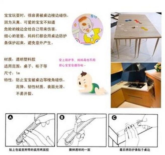 嬰兒防撞邊條 桌邊安全護角 透明軟膠 1米, 軟矽膠1m桌面防撞條嬰兒安全防護條透明防撞條兒童防護措施, 1個