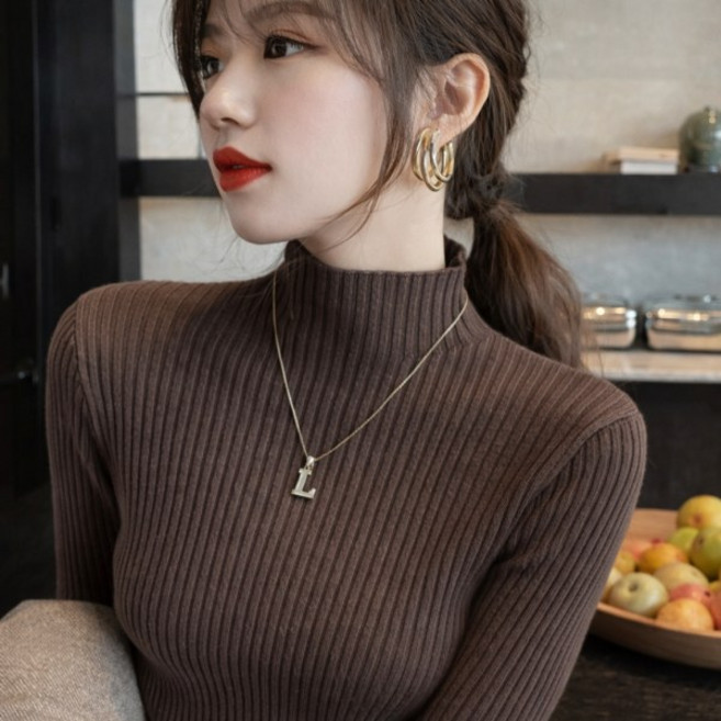 더시그니처 봄맞이 간절기 여성 반목 티 골지 소프트니트 하프넥 티셔츠