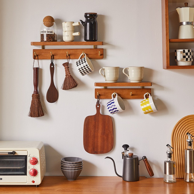 에코소라노 원목 행거 후크형 벽걸이 옷걸이 벽선반 주방 거실, 내추럴