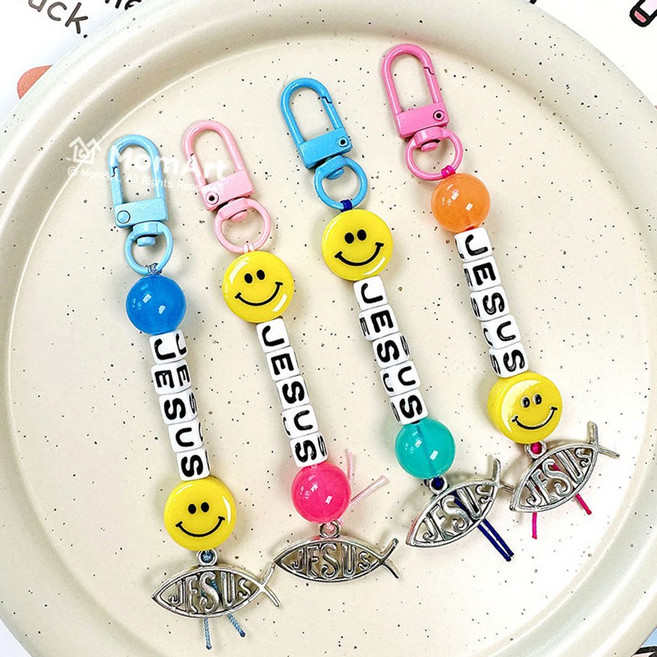 맘아트 DIY 물고기 지저스 키링 만들기 키트 교회 성경, 블루, 1개