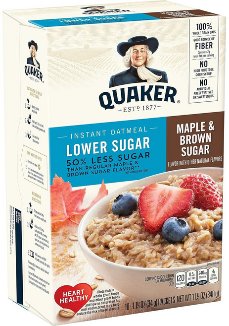 퀘이커 인스턴트 오트밀 저당 메이플 & 브라운 설탕 홀 그레인 10개입, 272g, 1개