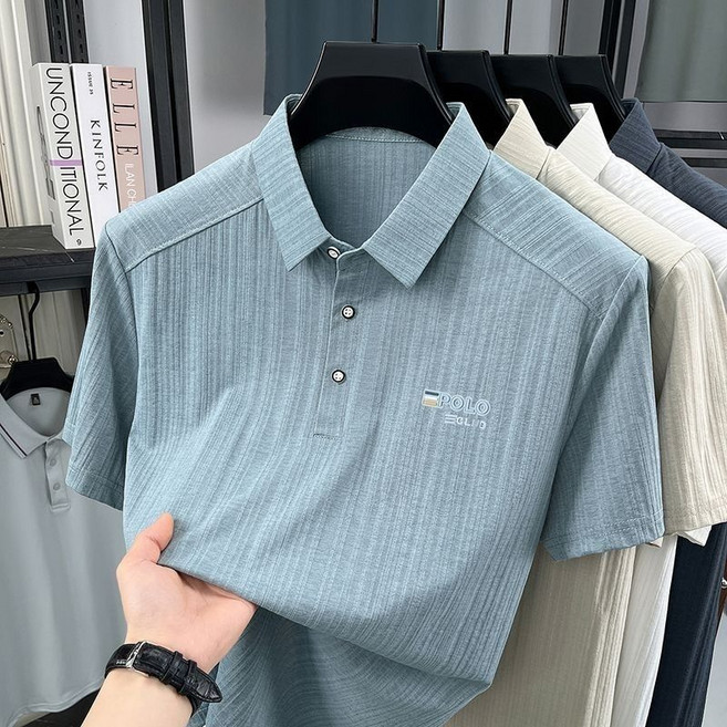 夏季男士亞麻涼感透氣百搭翻領短袖POLO衫休閒時尚男士百搭透氣半