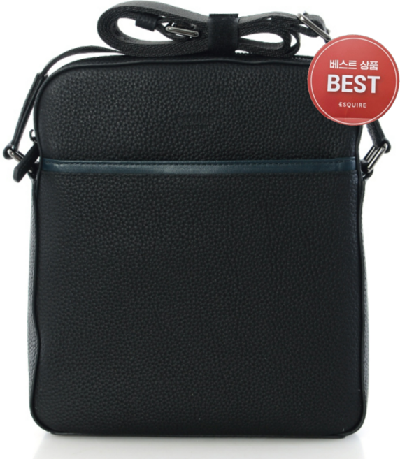 에스콰이아 남성크로스백 오플 블랙 가죽의 부드러운 소재감이 돋보이는 크로스백 앞판 상단의 블루컬러의 랍바띠 포인트 EODFHX253