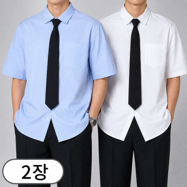 [1+1] 남자 반팔 셔츠 오버핏 옥스포드 코튼 반팔 남방 빅사이즈 여름 (6721-2)
