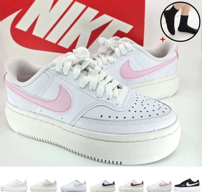 정품 나이키 코트 비전 알타 레더 여성 통굽 키높이 우먼스 데일리 운동화 탐나고 무지 양말