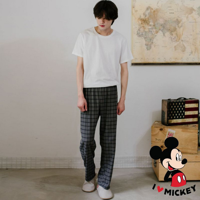 알콩단잠 남자이지웨어 수면바지 노먼체크 미키마우스 가을겨울 큰옷 디즈니파자마팬츠