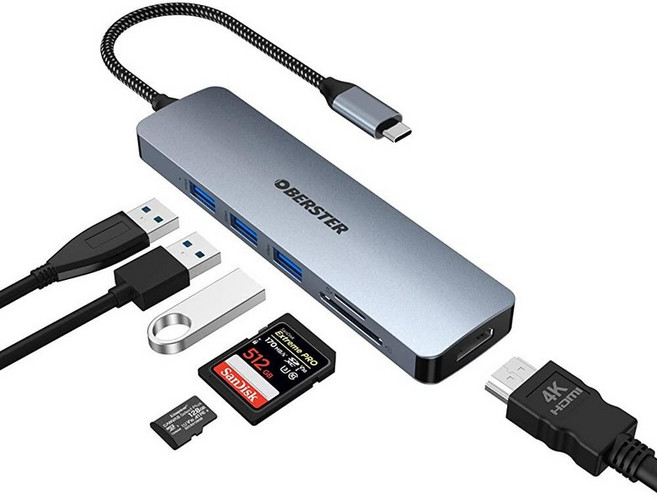 맥북 프로/에어용 USB C 허브 6 in 1 멀티포트 어댑터 4K HDMI 3 3.0 SD/TF 카드 리더기 프로/에어/서피스 프로 8 및 기타 타입 장치와 호환 1, 6-1