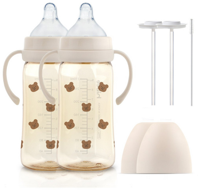 하이비 PPSU 배앓이방지 젖병 270ml 트윈팩+핸들2p+추타입2p or 간편타입2p 몽글 3초젖병, M(3개월이상), 간편 타입2p/볼빵곰 샌드, 1개