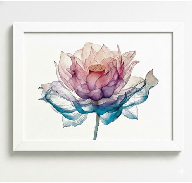 환상색채 연꽃 액자 돈들어오는 풍수 재물운 금전운, 화이트