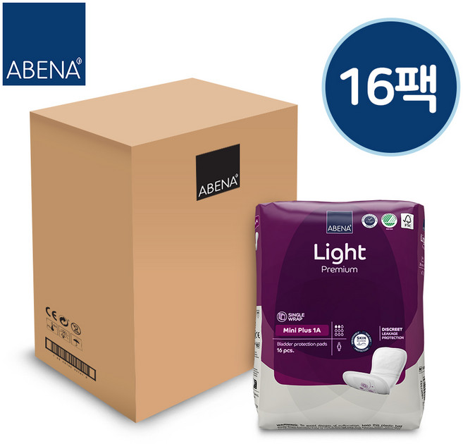 아베나 라이트 요실금패드 여성용 미니플러스 1박스(16매x16팩), 16개입, 단품, 중형