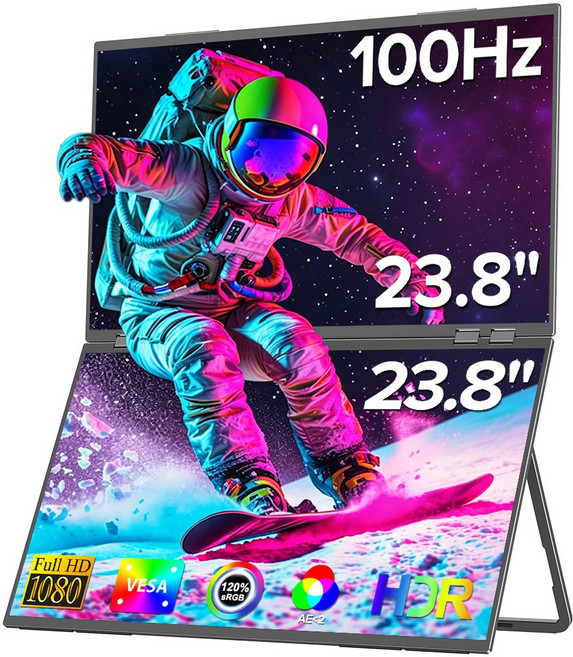UPERFECT 듀얼 스크린 휴대용 모니터 15.6인치 화면2개 포터블 업무용 접이식 FHD 1080P 서브 보조 모니터 UStation, 블랙, 60.45cm
