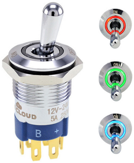 LED 16파이 방수 메탈 토글스위치, R16-37L-RGB 3색  (DC12-24V), 1개