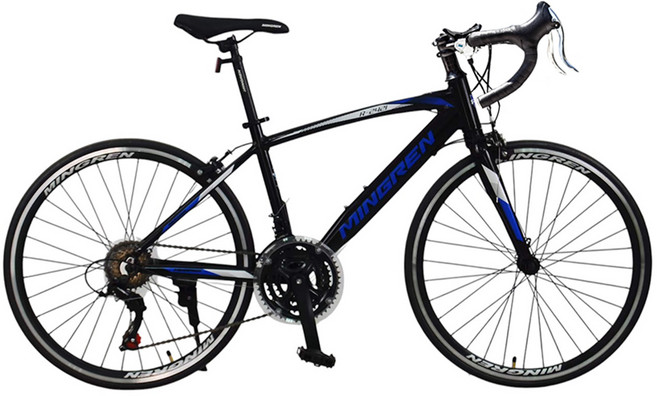 BIKEONE MG12 21速 24吋鋁合金彎把公路車小鐵人彎把跑車青少年入門專屬公路車小鐵人推薦款, 黑/藍, 1個