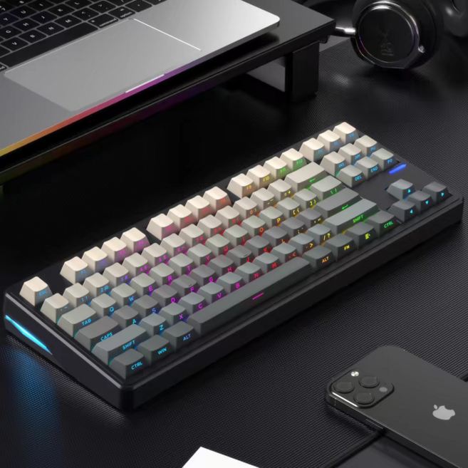 Riccks RS8 기계식 키보드 87키 RGB 무선 블루투스 3모드 키보드 8000mAh, 블랙, 목설축