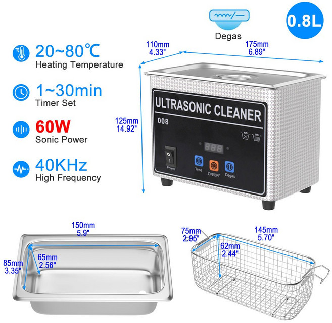 골드 쥬얼리에 대한 60W 안경 리테이너 AU 손톱 세탁기 틀니 시계 초음파 싱크 35W, 6)800ml 60W CJ008S, 6)60w 800ml CJ008S