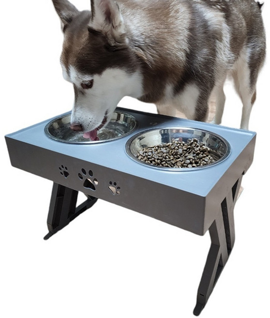 강아지 높이조절 식기 대형견 중형견 밥그릇 물그릇 사료그릇 애견 식탁, 그레이+수제간식, 1개