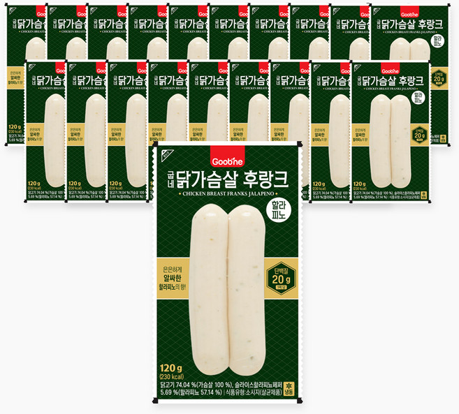 굽네 닭가슴살 후랑크 할라피노 소시지, 120g, 20개