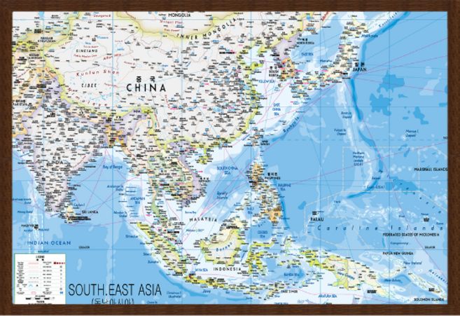동남아시아지도 대size 액자형 210cmx150cm 세계지도