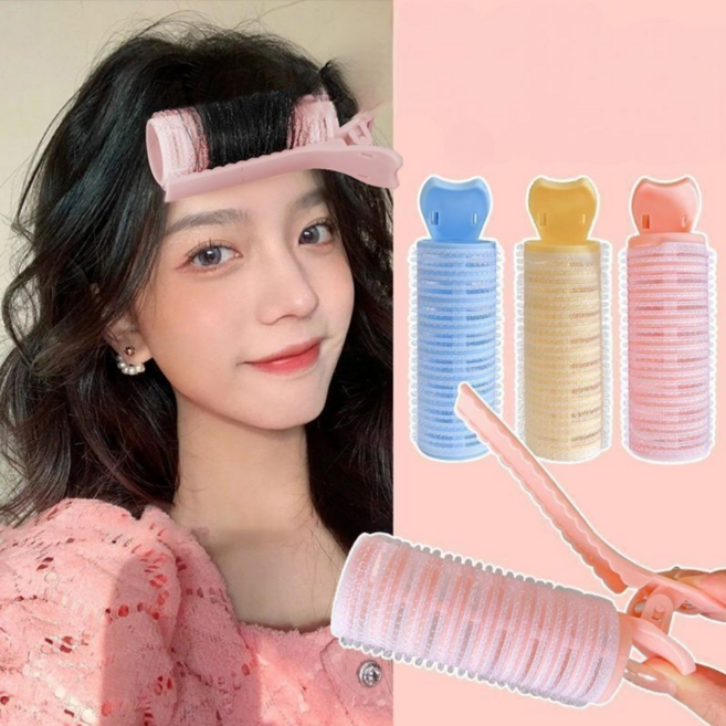헤어핏랩 앞머리 뿌리볼륨 헤어롤 집게형 컬링롤 셀프 볼륨롤 3종세트, 1세트, 핑크+옐로+블루