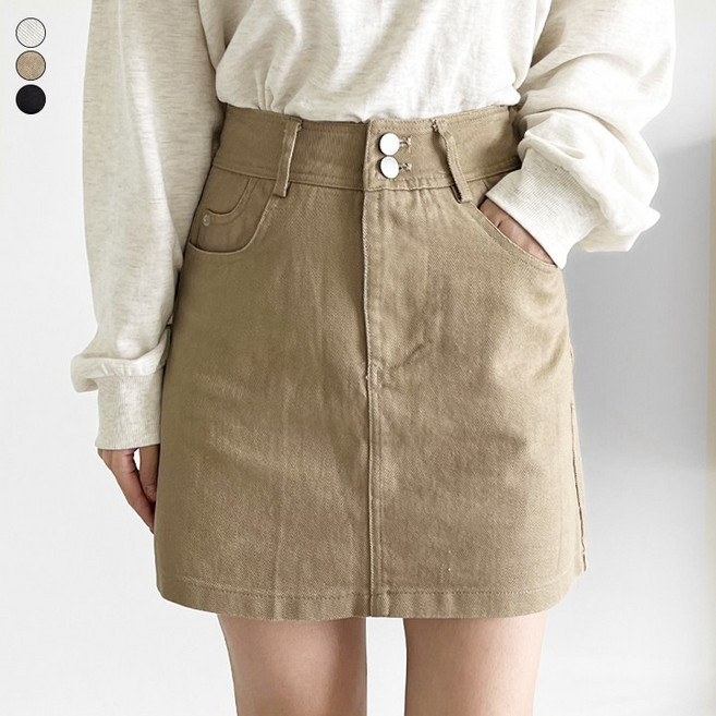 바비팩토리 여성용 투버튼 A라인 미니 스커트 치마바지 치마