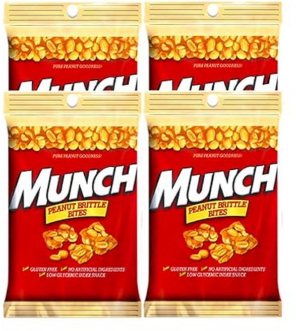 Munch Pure Peanut Brittle Bites 먼치 퓨어 피넛 브리틀 바이츠, 4개, 113g