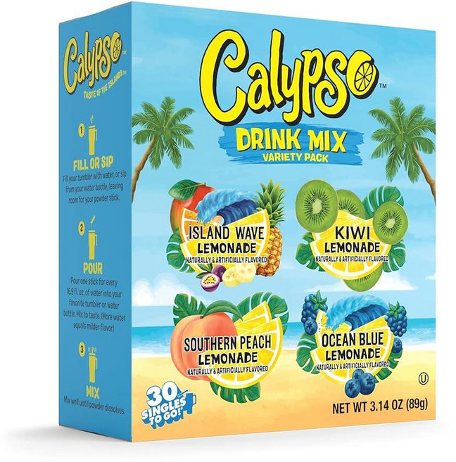 Calypso SINGLES TO GO 드링크 믹스 버라이어티 팩 레모네이드 온더고 파우더 패킷 저칼로리 워, Calypso SINGLES TO GO 드링크 믹스 버, 3g, 1