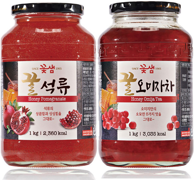 꽃샘 꿀석류차1kg+ 꽃샘 꿀오미자차 1kg, 1kg, 1개입