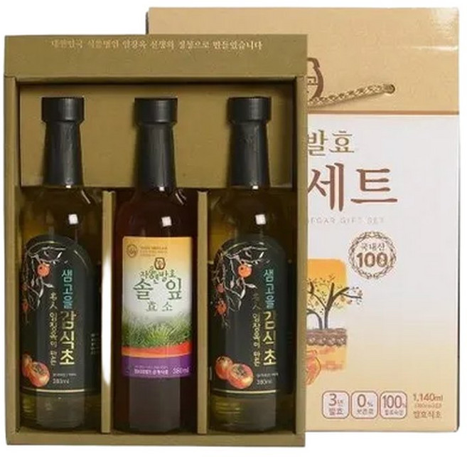 토종원 샘고을 발효 효소 선물세트3호 솔잎효소+감식초2 380ml 3병식품명인1호 임장옥, 1세트